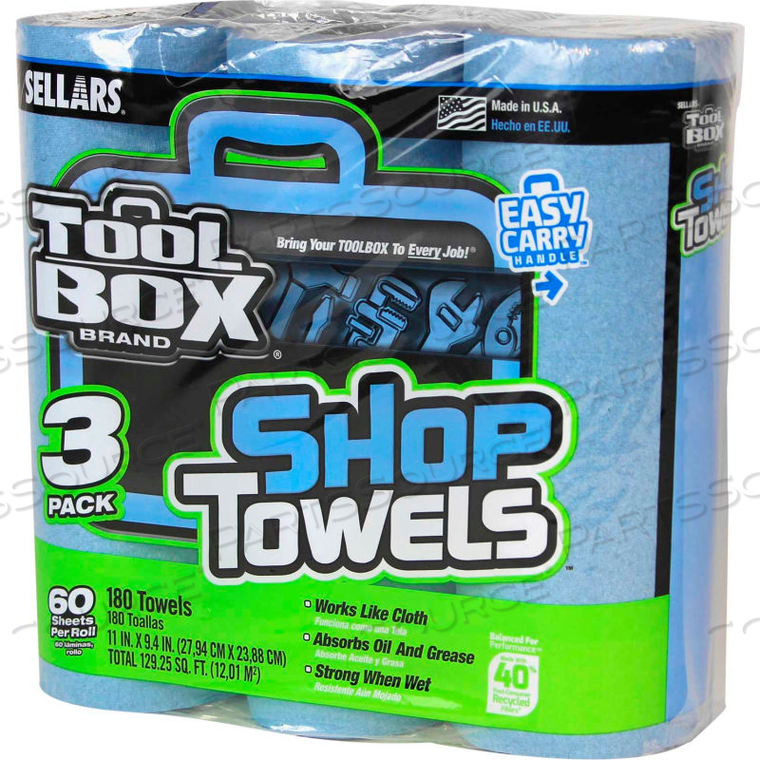 TOOLBOX Z400 BLUE SHOP TOWEL- 3-PACK, 60 SHEETS/ROLL, 8 (3-PACKS)/CASE by Sellars Retail Dist Co