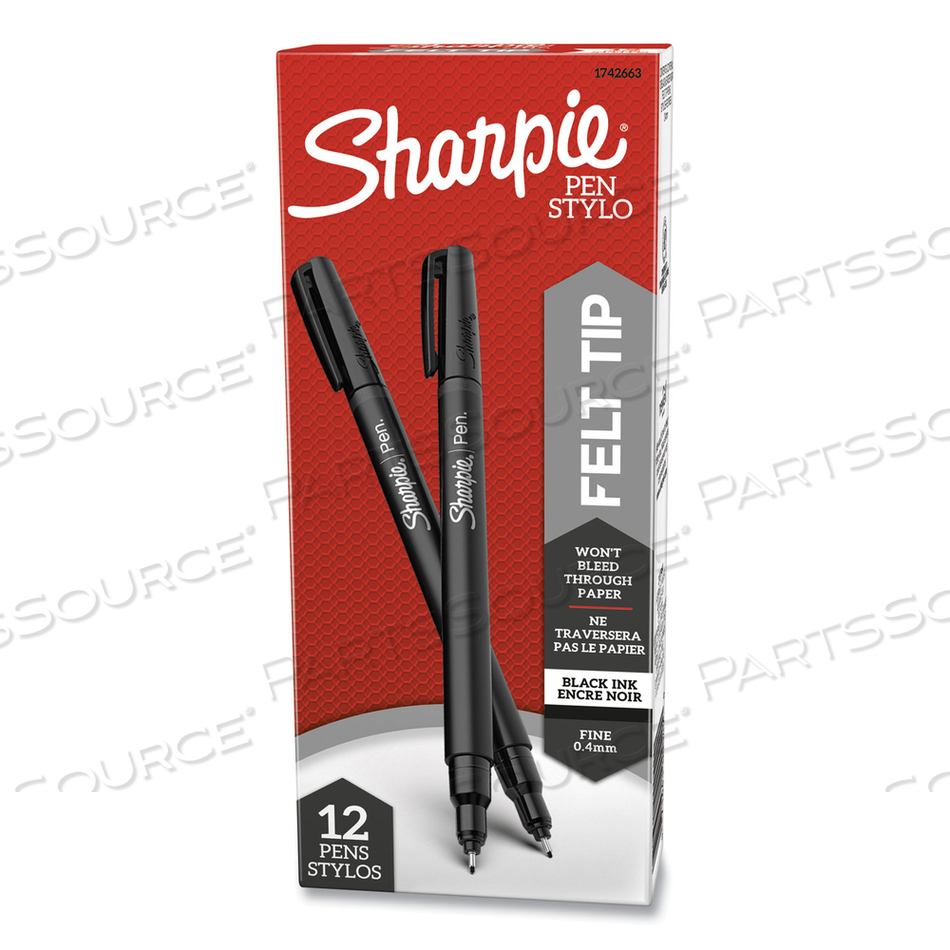 WATER-RESISTANT INK POROUS POINT PEN, STICK, FINE 0.4 MM, BLACK INK, BLACK/GRAY BARREL by Sharpie
