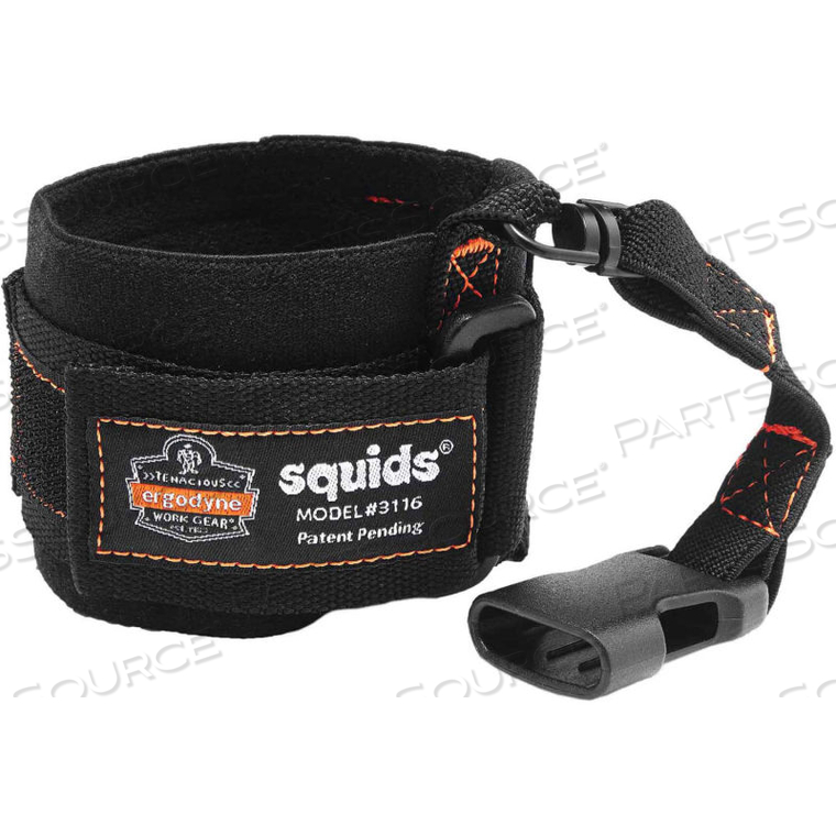 SQUIDS 3116 PULL-ON WRIST LANYARD WITH BUCKLE, 3LBS MAX, BLACK, ELASTIC 