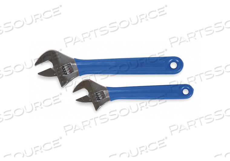 ADJUSTABLE WRENCH SET, ALLOY STEEL, CHROME, JAW CAPACITY 1/2 IN, 3/4 IN, YES, GROOVE, HANG HOLE, RANGE OF LENGTHS 4 IN TO 6 IN, CUSHION GRIP by Westward ADJUSTABLE WRENCH SET, ALLOY STEEL, CHROME, JAW CAPACITY 1/2 IN, 3/4 IN, YES, GROOVE, HANG HOLE, RANGE OF LENGTHS 4 IN TO 6 IN, CUSHION GRIP by Westward