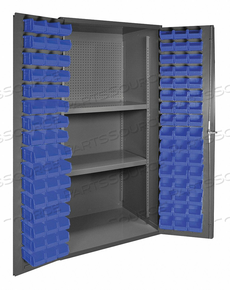 SMALL PARTS STORAGE CABINET - W/PEGBOARD, 96 BLUE BINS, 2 SHELVES by Durham Manufacturing Company