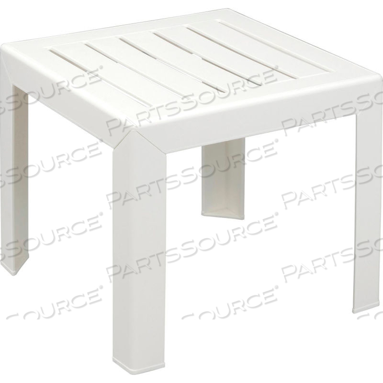 OUTDOOR END TABLE WITH WOOD SLAT PATTERN - WHITE by Grosfillex OUTDOOR END TABLE WITH WOOD SLAT PATTERN - WHITE by Grosfillex