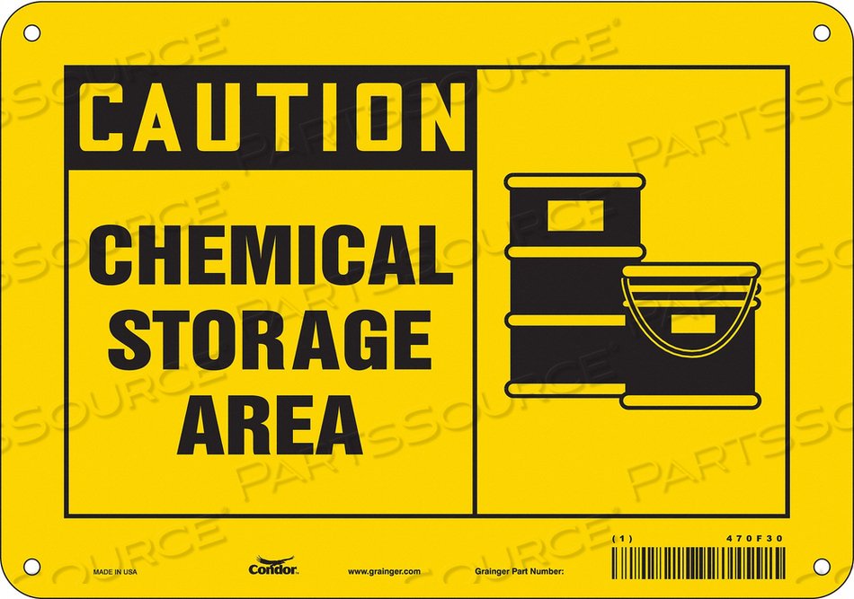 SAFETY SIGN, VERTICAL RECTANGLE, NUMBER OF PRINTED SIDES 1, ENGLISH, SIGN FORMAT TRADITIONAL OSHA, SIGN LEGEND CHEMICAL STORAGE AREA, SIGN L by Condor SAFETY SIGN, VERTICAL RECTANGLE, NUMBER OF PRINTED SIDES 1, ENGLISH, SIGN FORMAT TRADITIONAL OSHA, SIGN LEGEND CHEMICAL STORAGE AREA, SIGN L by Condor