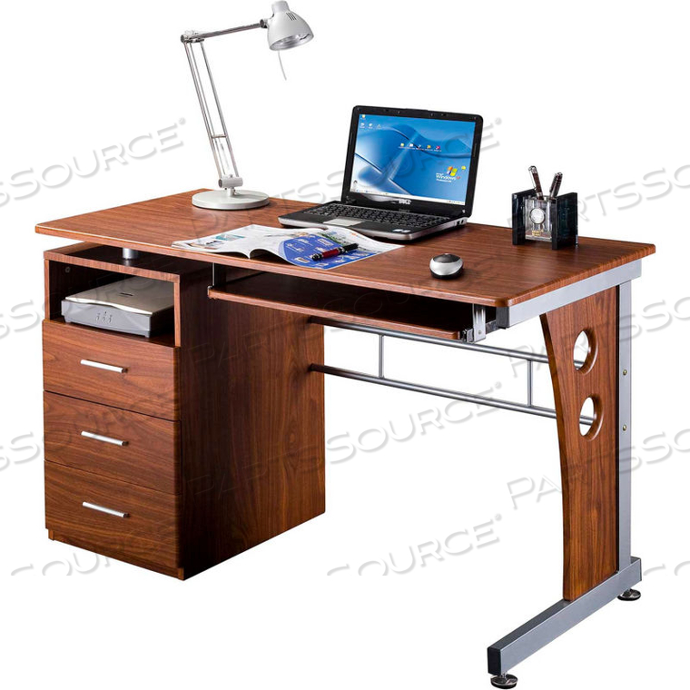 TECHNI MOBILI COMPUTER DESK WITH AMPLE STORAGE, 47-1/2"W X 23"D X 30"H, MAHOGANY 