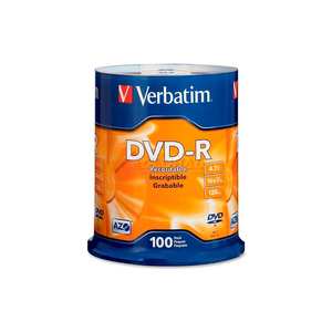 DVD-R DISC, 16X SPEED, 4.7GB, 120 MINUTES, 100/PK, SILVER by Verbatim