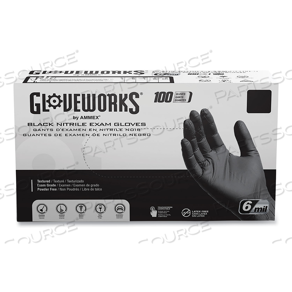 NITRILE EXAM GLOVES, POWDER-FREE, 6 MIL, X-LARGE, BLACK, 100 GLOVES/BOX, 10 BOXES/CARTON 