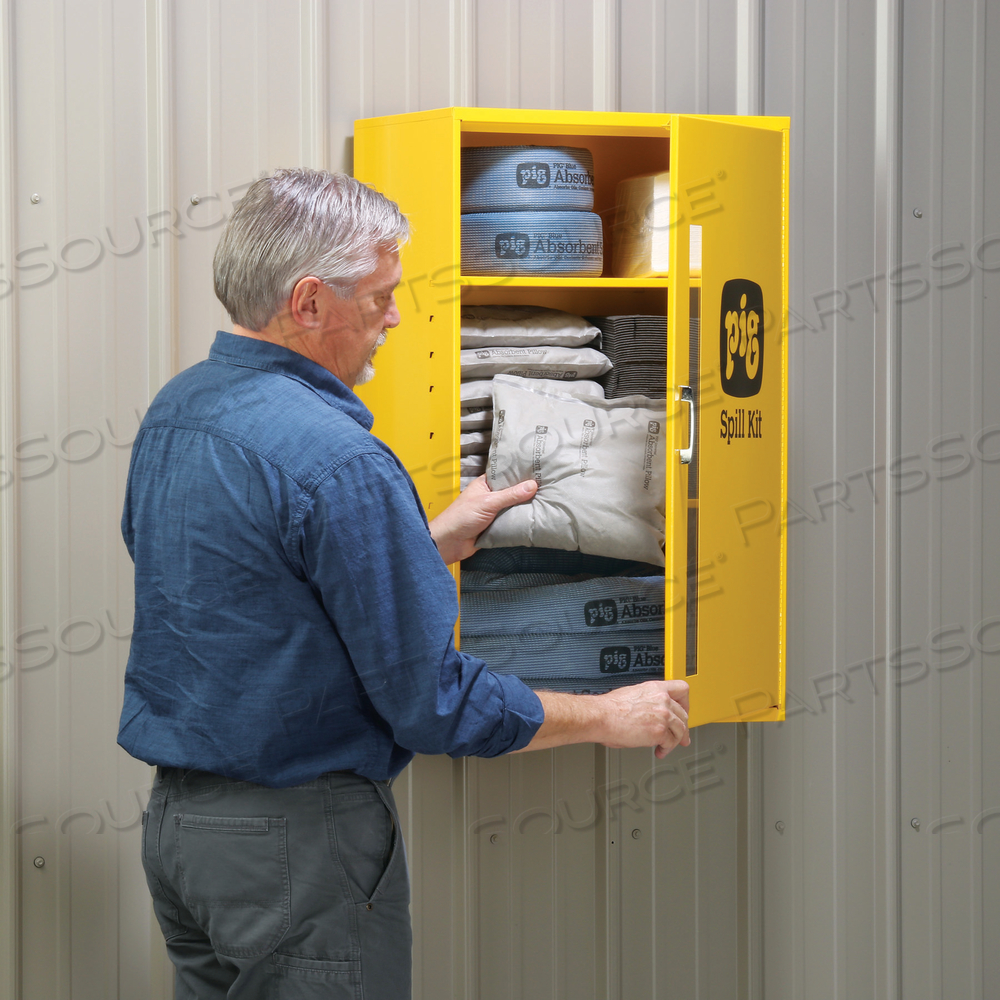PIG SPILL KIT IN LARGE WALL-MOUNT CABINET by New Pig Corporation PIG SPILL KIT IN LARGE WALL-MOUNT CABINET by New Pig Corporation