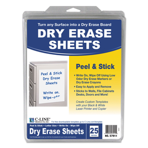 PEEL AND STICK DRY ERASE SHEETS, 8 1/2 X 11, WHITE, 25 SHEETS/BOX by C-Line