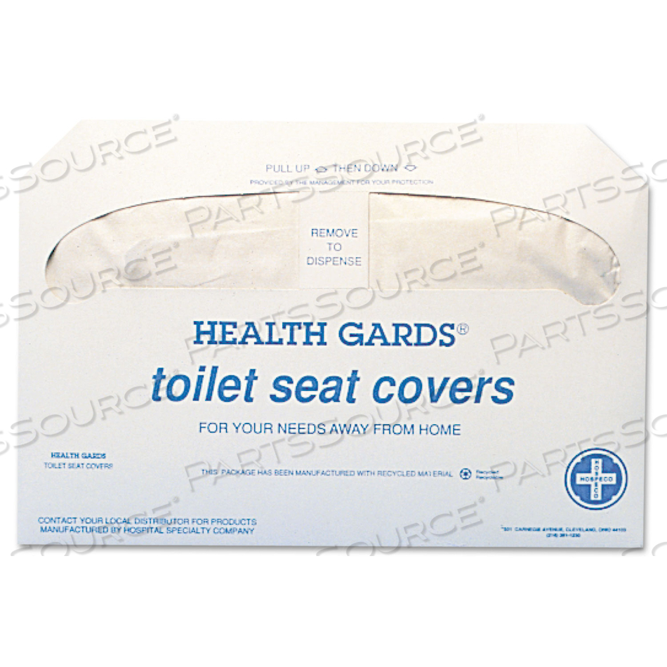 HEALTH GARDS TOILET SEAT COVERS, 14.25 X 16.5, WHITE, 250 COVERS/PACK by Hospeco