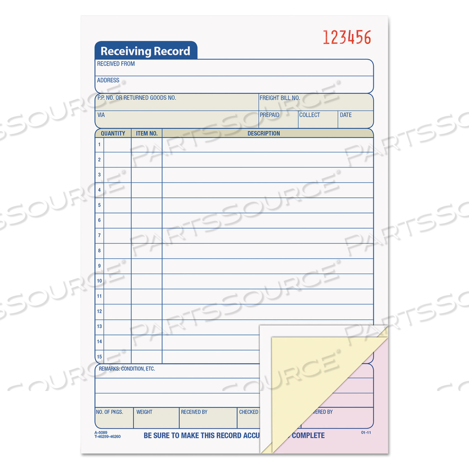 RECEIVING RECORD BOOK, THREE-PART CARBONLESS, 5.56 X 7.94, 50 FORMS TOTAL by Tops