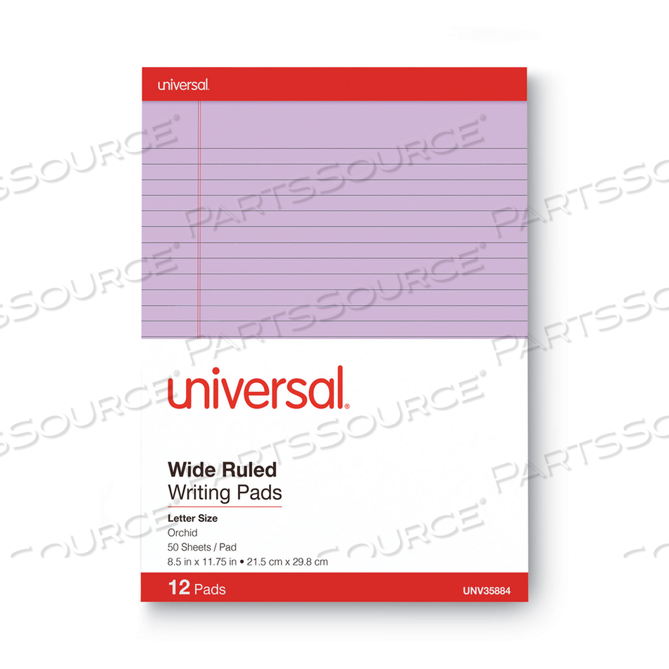 COLORED PERFORATED RULED WRITING PADS, WIDE/LEGAL RULE, 50 ORCHID 8.5 X 11 SHEETS, DOZEN by Universal