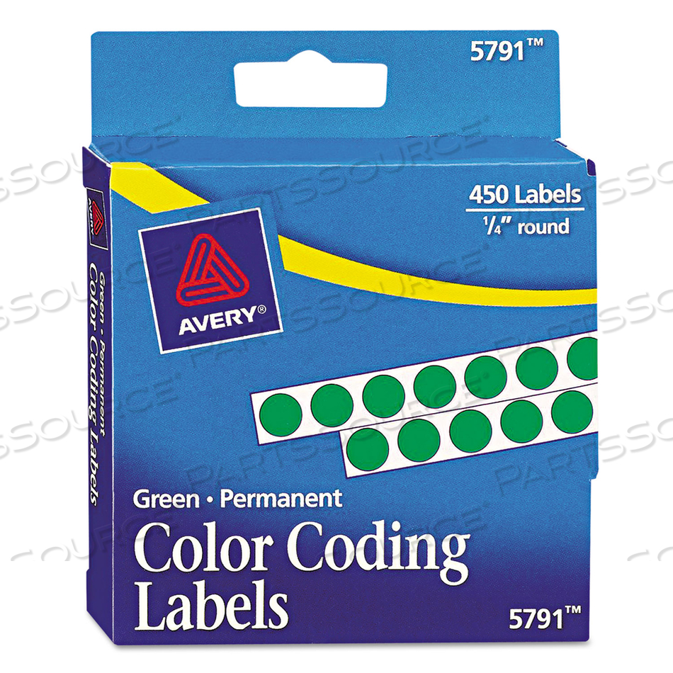 HANDWRITE-ONLY PERMANENT SELF-ADHESIVE ROUND COLOR-CODING LABELS IN DISPENSERS, 0.25" DIA, GREEN, 450/ROLL, (5791) by Avery HANDWRITE-ONLY PERMANENT SELF-ADHESIVE ROUND COLOR-CODING LABELS IN DISPENSERS, 0.25" DIA, GREEN, 450/ROLL, (5791) by Avery