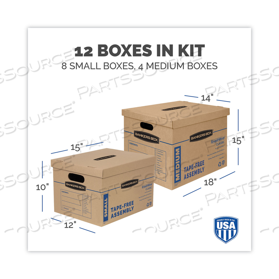 SMOOTHMOVE CLASSIC MOVING/STORAGE BOX KIT, HALF SLOTTED CONTAINER (HSC), ASSORTED SIZES: (8) SMALL, (4) MED, BROWN/BLUE by Bankers Box SMOOTHMOVE CLASSIC MOVING/STORAGE BOX KIT, HALF SLOTTED CONTAINER (HSC), ASSORTED SIZES: (8) SMALL, (4) MED, BROWN/BLUE by Bankers Box