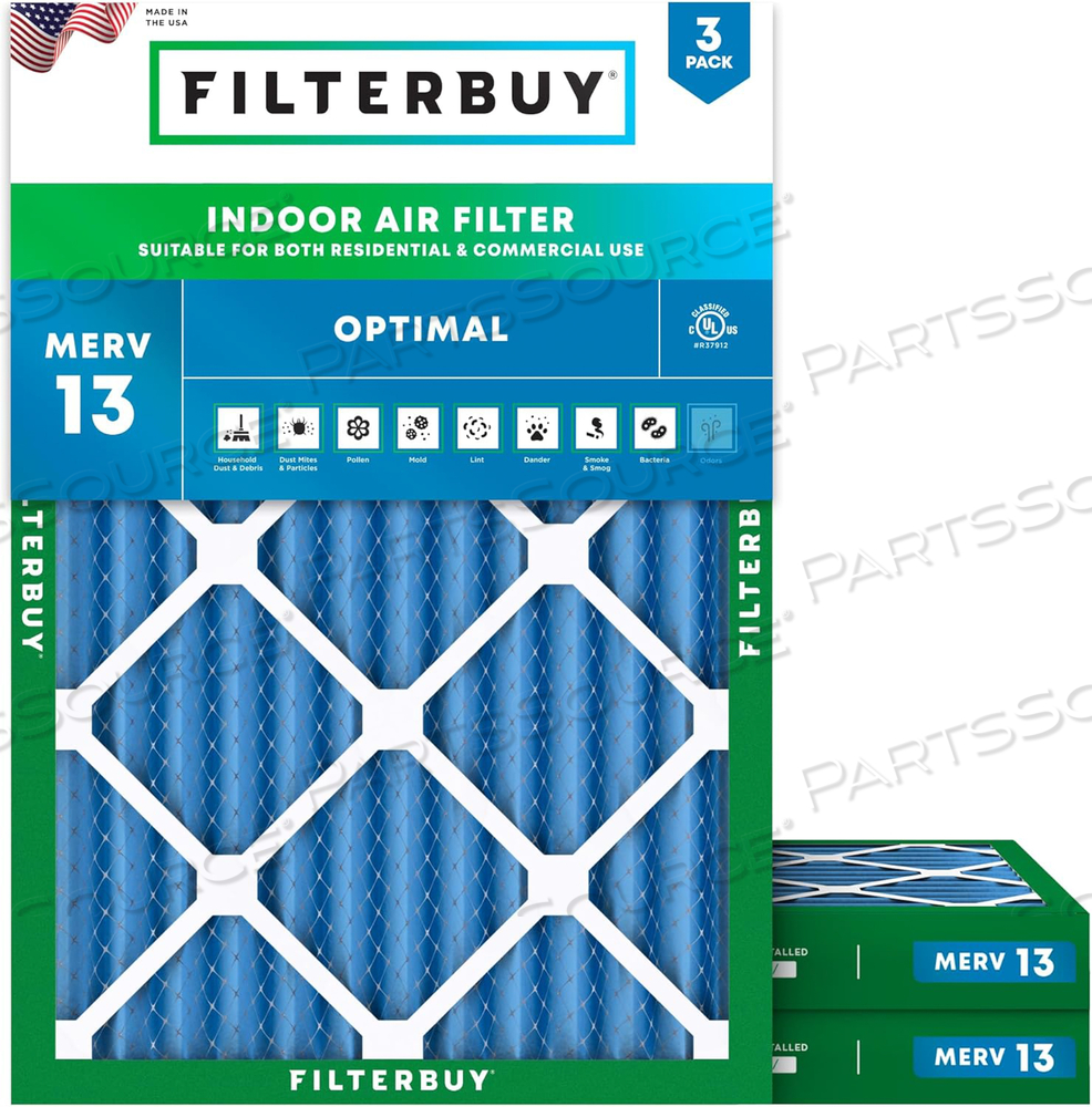 FILTERBUY 19X23X2 AIR FILTER MERV 13 OPTIMAL DEFENSE (3-PACK), PLEATED HVAC AC FURNACE AIR FILTERS REPLACEMENT (ACTUAL SIZE: 19.00 X 23.00 X 2.00 INCHES) 