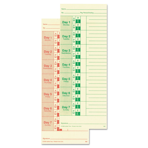 TIME CLOCK CARDS FOR ALL STANDARD SIDE-PRINT TIME CLOCKS, TWO SIDES, 3.5 X 9, 100/PACK by Lathem Time