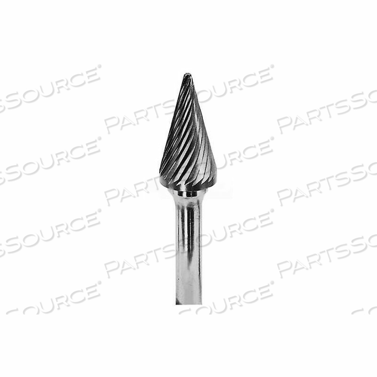 POINTED CONE CARBIDE BURR, STANDARD CUT, 1/8" SHANK DIA, 2" OAL 