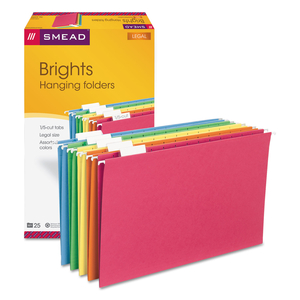 COLORED HANGING FILE FOLDERS WITH 1/5 CUT TABS, LEGAL SIZE, 1/5-CUT TABS, ASSORTED COLORS, 25/BOX by Smead