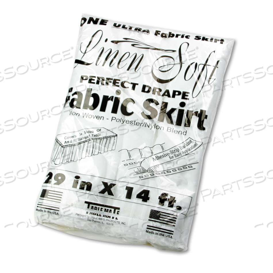 TABLE SET LINEN-LIKE TABLE SKIRTING, POLYESTER, 29" X 14 FT, WHITE by Tablemate TABLE SET LINEN-LIKE TABLE SKIRTING, POLYESTER, 29" X 14 FT, WHITE by Tablemate