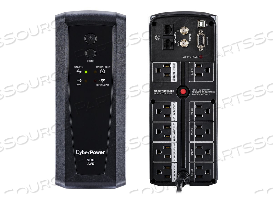 AVR SERIES CP900AVR, UPS, AC 120 V, 560 WATT, 900 VA, 7 AH, RS-232, USB, OUTPUT CONNECTORS: 10, BLACK by CyberPower