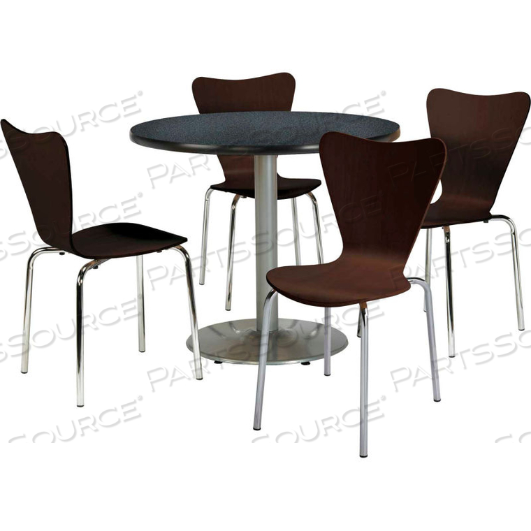 DINING TABLE & CHAIR SET - ROUND - 36"W X 29"H - ESPRESSO WOOD CHAIRS WITH ROUND GRAPHITE TABLE 