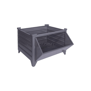 STACKABLE STEEL CONTAINER SOLID, HOPPER FRONT, 48"L X 48"W X 24"H, GRAY by Topper Industrial