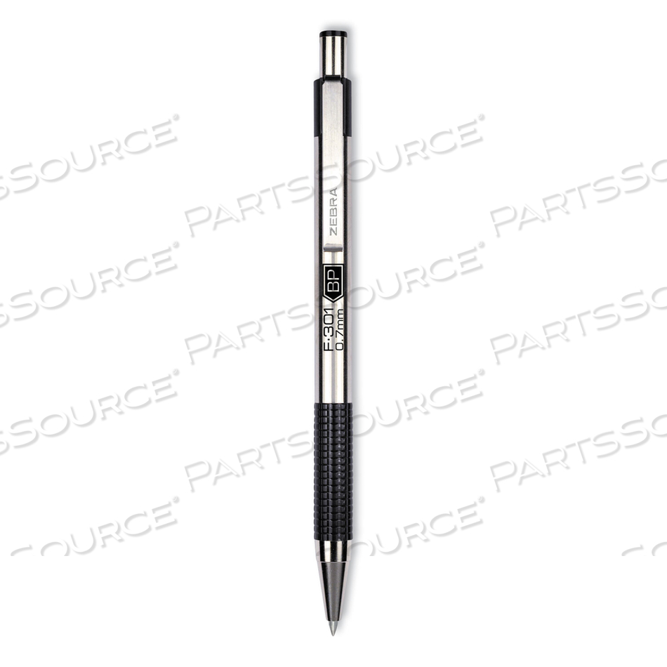F-301 BALLPOINT PEN, RETRACTABLE, BOLD 1.6 MM, BLACK INK, STAINLESS STEEL/BLACK BARREL by Zebra Pen Corporation