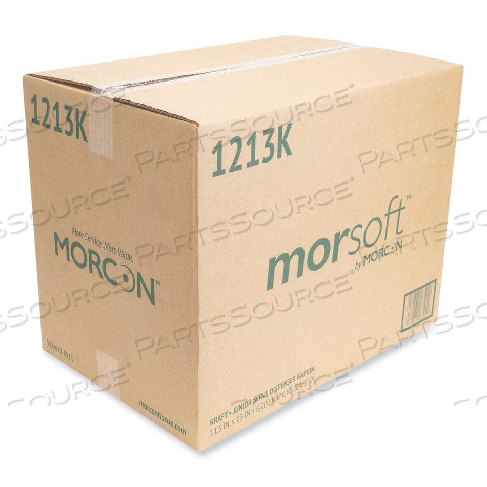 MORSOFT DISPENSER NAPKINS, 1-PLY, 11.5 X 13, KRAFT, 250/PACK, 24 PACKS/CARTON 