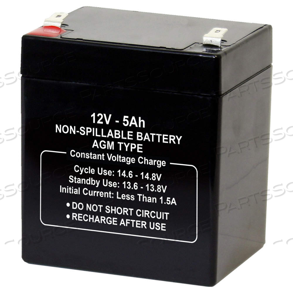 SEALED LEAD ACID BATTERY, 12V DC, 5 AH CAPACITY, 4 IN HT, 3.54 IN WD, 2.76 IN DP by Approved Vendor SEALED LEAD ACID BATTERY, 12V DC, 5 AH CAPACITY, 4 IN HT, 3.54 IN WD, 2.76 IN DP by Approved Vendor