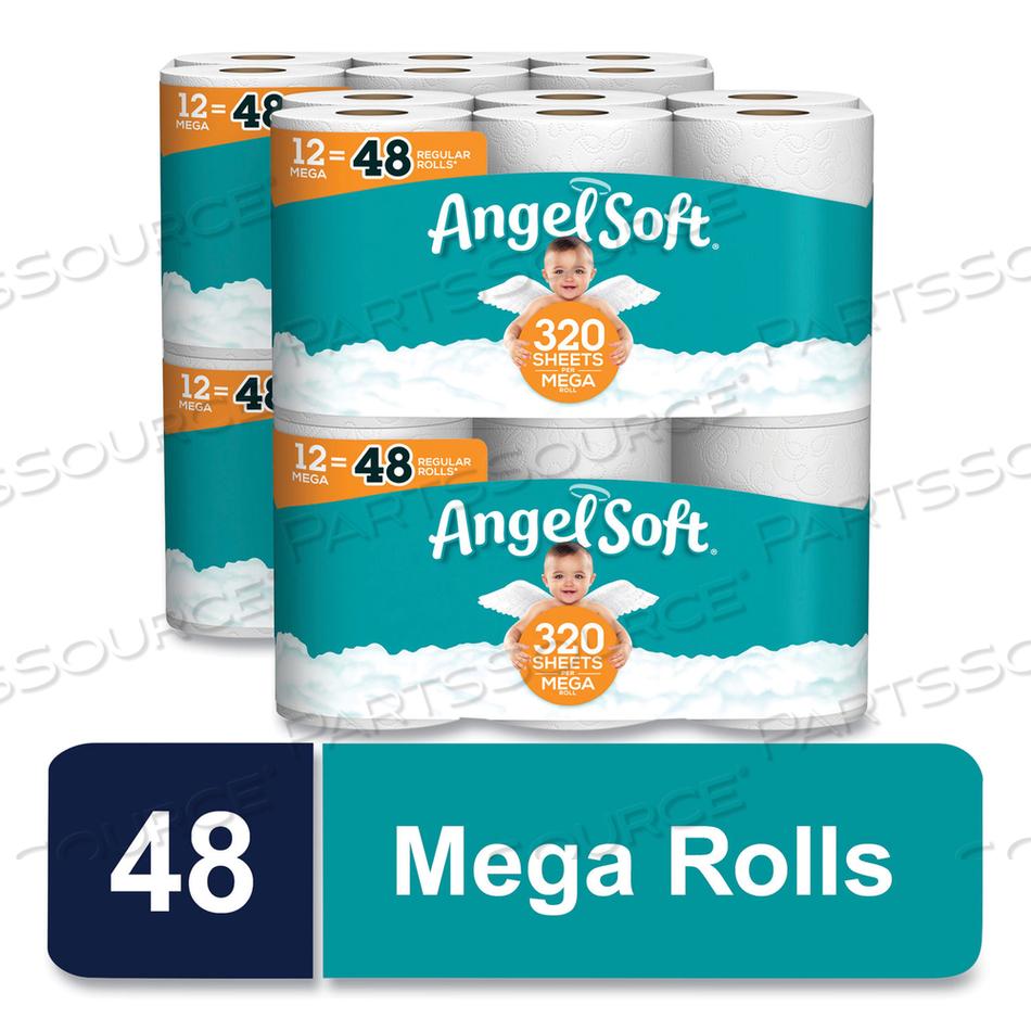 MEGA TOILET PAPER, SEPTIC SAFE, 2-PLY, WHITE, 320 SHEETS/ROLL, 48 ROLLS/PACK 