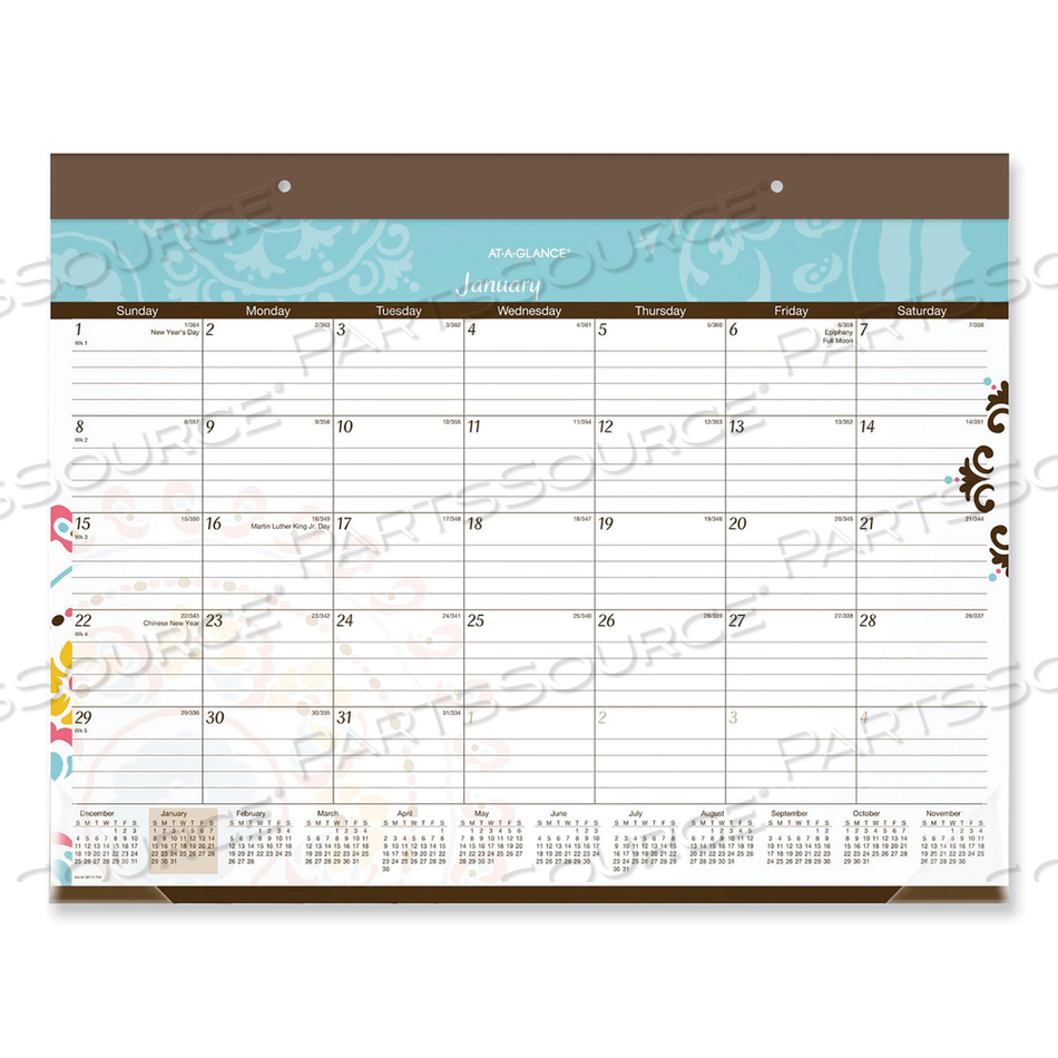 SUZANI MONTHLY DESK PAD CALENDAR, MEDALLION ARTWORK, 21.75 X 17, BROWN BINDING, MULTICOLOR SHEETS, 12-MONTH (JAN-DEC): 2023 