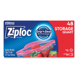 DOUBLE ZIPPER STORAGE BAGS, 1 QT, 1.75 MIL, 9.63" X 8.5", CLEAR by Ziploc DOUBLE ZIPPER STORAGE BAGS, 1 QT, 1.75 MIL, 9.63" X 8.5", CLEAR by Ziploc