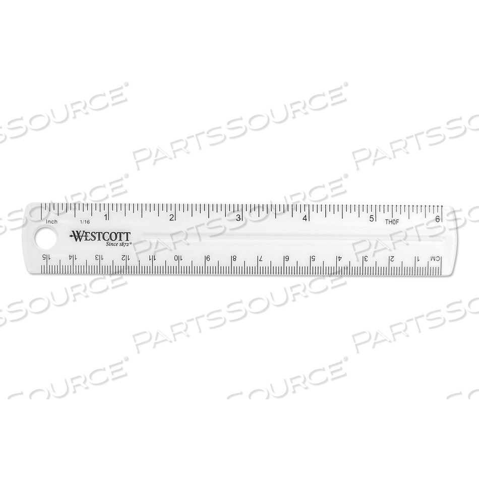 ENGLISH AND METRIC SHATTERPROOF RULER, 6" LONG, CLEAR by Westcott ENGLISH AND METRIC SHATTERPROOF RULER, 6" LONG, CLEAR by Westcott