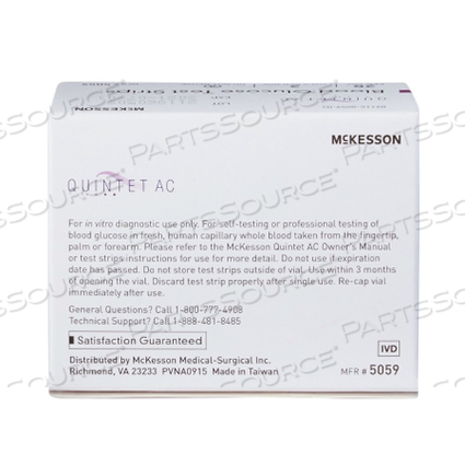 QUINTET AC® BLOOD GLUCOSE TEST STRIPS (50 PER BOX) by McKesson QUINTET AC® BLOOD GLUCOSE TEST STRIPS (50 PER BOX) by McKesson