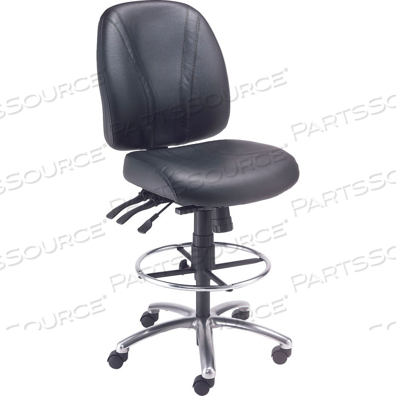 INTERION DELUXE LEATHER TASK STOOL - 360 FOOTREST - BLACK 