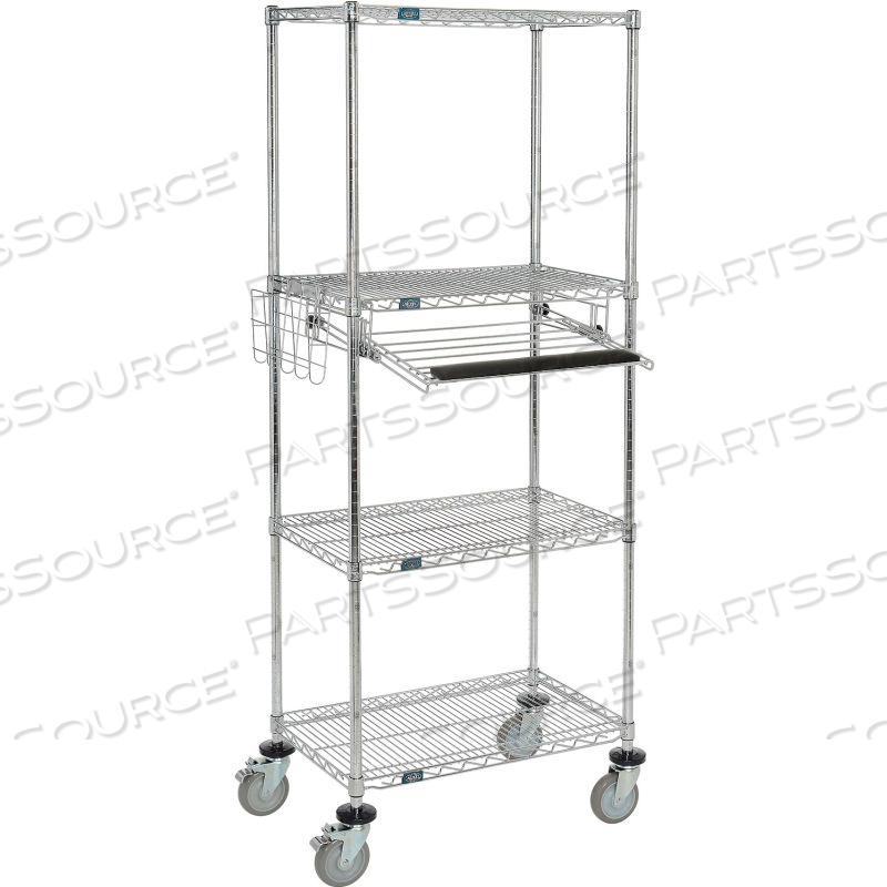 NEXEL 4-SHELF MOBILE WIRE COMPUTER WORKSTATION WITH KEYBOARD TRAY, 30"W X 18"D X 79"H, CHROME by Approved Vendor NEXEL 4-SHELF MOBILE WIRE COMPUTER WORKSTATION WITH KEYBOARD TRAY, 30"W X 18"D X 79"H, CHROME by Approved Vendor