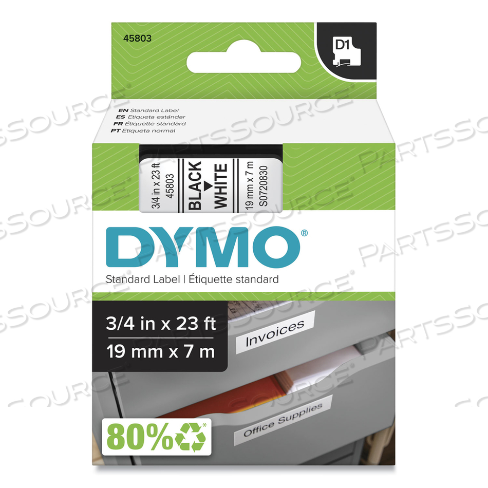 D1 HIGH-PERFORMANCE POLYESTER REMOVABLE LABEL TAPE, 0.75" X 23 FT, BLACK ON WHITE by Dymo