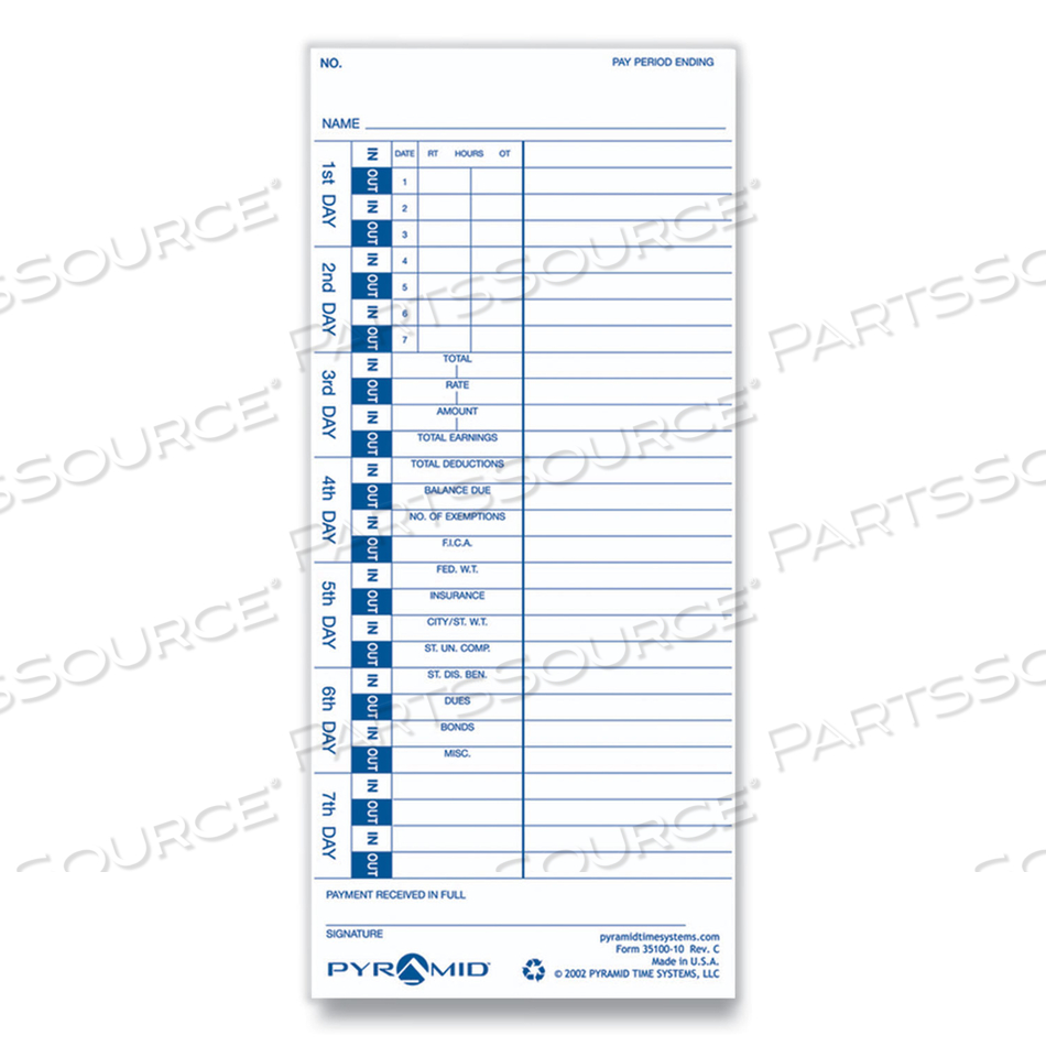 TIME CLOCK CARDS FOR PYRAMID TECHNOLOGIES 3000, ONE SIDE, 4 X 9 by Pyramid TIME CLOCK CARDS FOR PYRAMID TECHNOLOGIES 3000, ONE SIDE, 4 X 9 by Pyramid