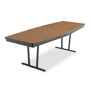 ECONOMY CONFERENCE FOLDING TABLE, BOAT, 96W X 36D X 30H, WALNUT/BLACK by Barricks