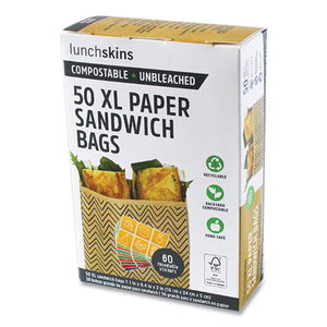 XL SANDWICH BAG WITH RESEALABLE STICKERS, 7.1 X 2 X 9.1, KRAFT WITH BLACK CHEVRON PATTERN, 50/BOX by lunchskins