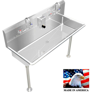 STAINLESS STEEL SINK, 2 STATIONS W/MANUAL FAUCETS STRAIGHT LEGS 42" L X 20" W 8" D by Best Sheet Metal, Inc.