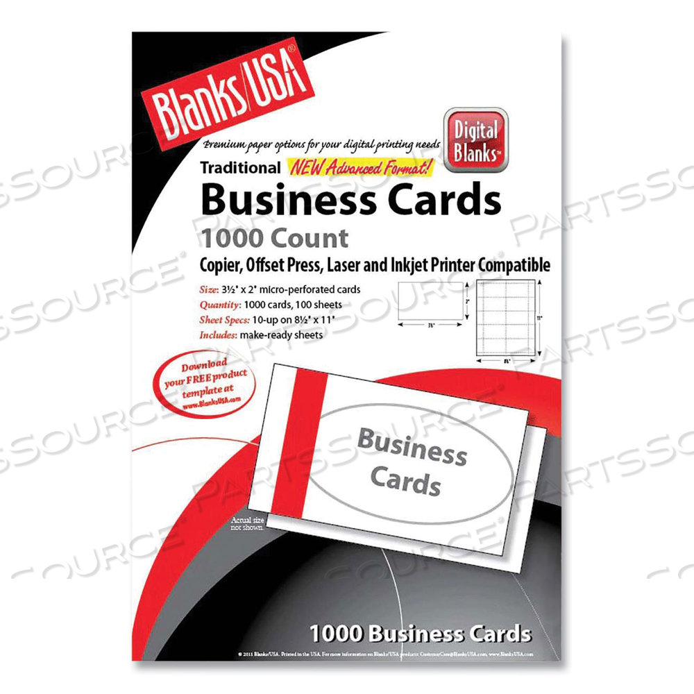 PRINTABLE MICROPERF BUSINESS CARDS, COPIER/INKJET/LASER/OFFSET, 2 X 3.5, WHITE, BRISTOL, 1,000 CARDS, 10/SHEET/PK by Blanks USA
