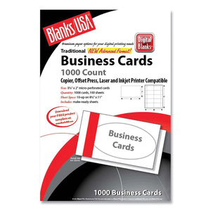 PRINTABLE MICROPERF BUSINESS CARDS, COPIER/INKJET/LASER/OFFSET, 2 X 3.5, WHITE, BRISTOL, 1,000 CARDS, 10/SHEET, 100 SHEETS/PK by Blanks USA