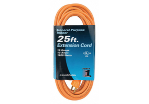 POWER CORD EXTENSION, 25 FT, 13 A, 125 VAC, 16 AWG, NEMA 5-15P TO NEMA 5-15R, ORANGE by Power First