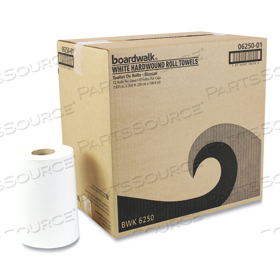 HARDWOUND PAPER TOWELS, NONPERFORATED, 1-PLY, 8" X 350 FT, WHITE/CARTON by Boardwalk