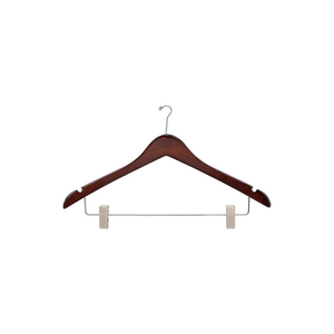 17" WOOD HANGER FOR LADIES' SUIT/SKIRT, MINI-HOOK, WALNUT W/ CHROME HARDWARE, 100/CASE by Beverly Coat Hangers Co Inc