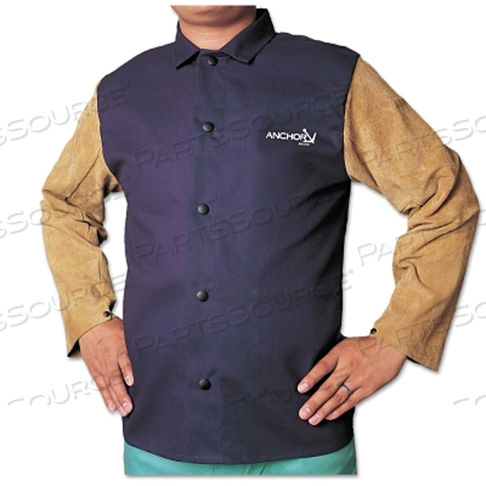 LEATHER/FR SATEEN COMBO JACKET, LARGE, BLUE/TAN by Best Welds