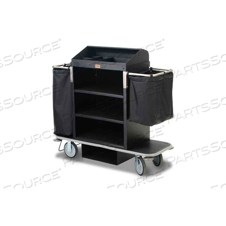 PLASTIC GUEST ROOM ATTENDANT CART W/UNDER DECK SHELF & ORGANIZER, BLACK 