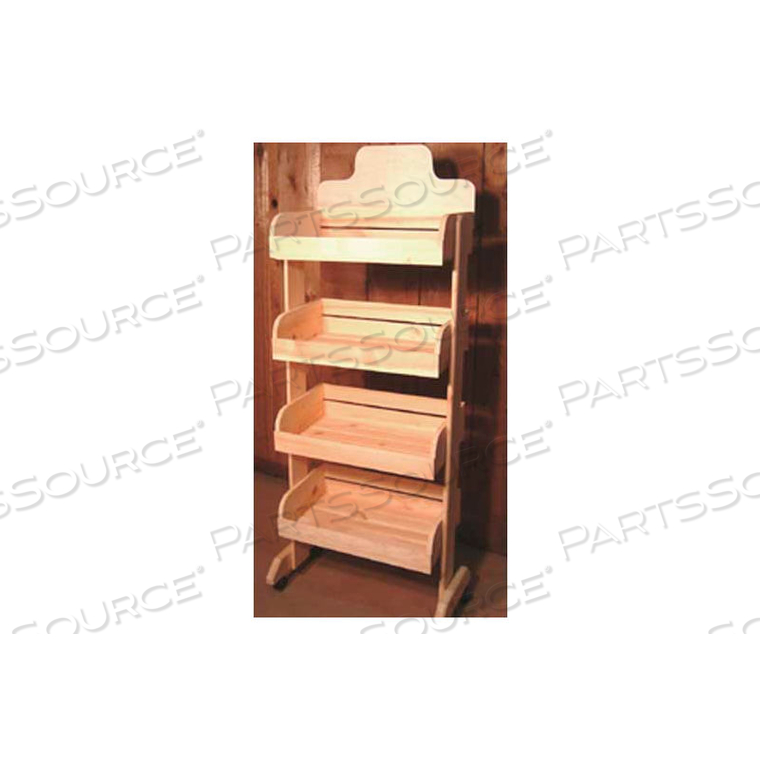 WOOD CRATE RACK 64"H X 27"W X 15"D WITH (4) LEVELS - HONEY STAIN 
