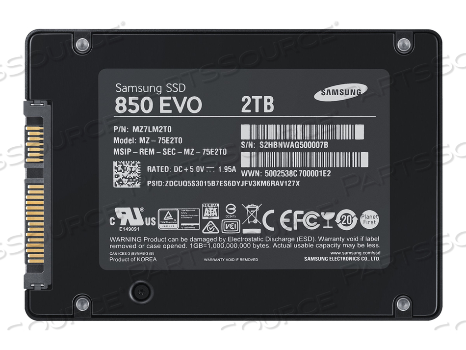 SAMSUNG 850 EVO MZ-75E2T0B - SOLID STATE DRIVE - ENCRYPTED - 2 TB - INTERNAL - 2.5" - SATA 6GB/S - BUFFER: 2 GB - 256-BIT AES - SELF ENCRYPTING DRIVE (SED), TCG OPAL ENCRYPTION 2.0 by Samsung Electronics