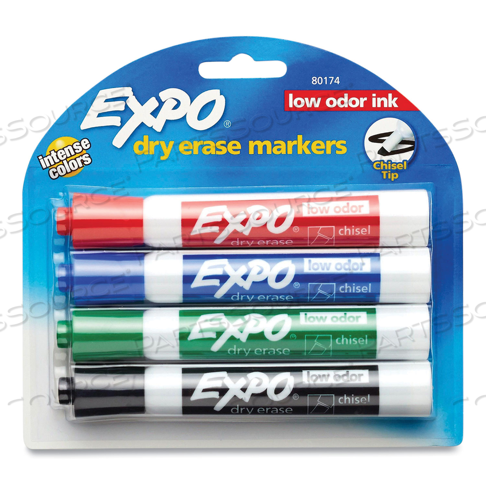LOW-ODOR DRY-ERASE MARKER, PEGGABLE CARD, BROAD CHISEL TIP, ASSORTED COLORS by Expo
